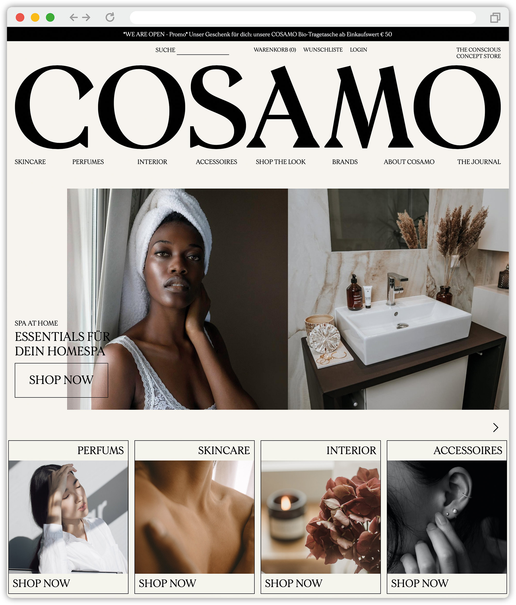 Screenshot der Startseite von Cosamo