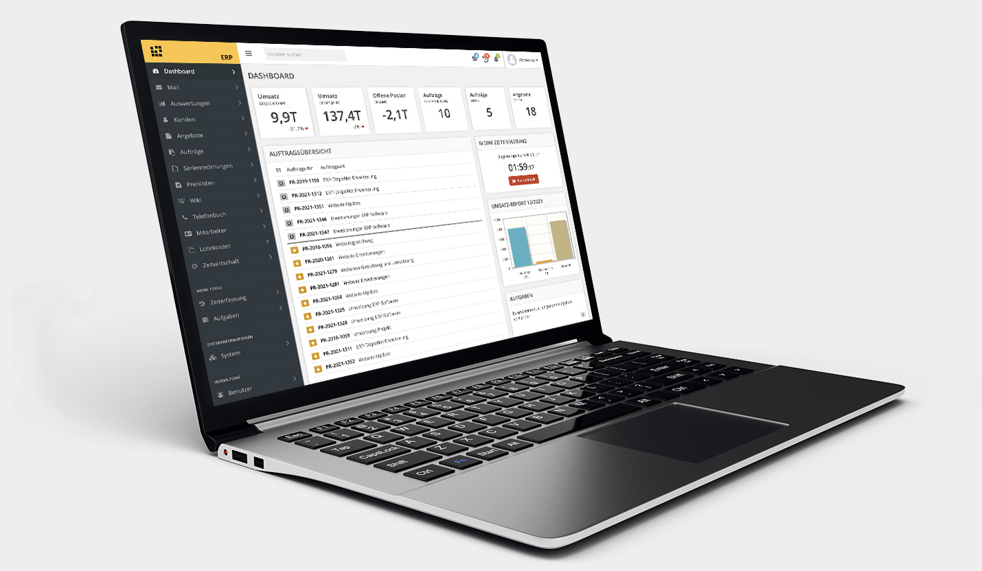 Screenshot Laptop zeigt ERP-Dashboard