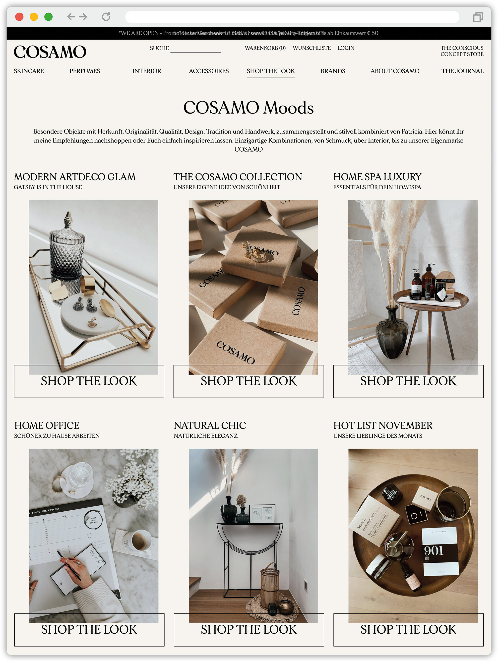 Screenshot vom Shop the Look von Cosamo