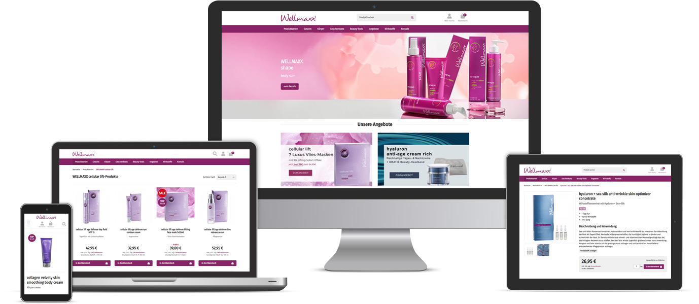 Website-Screenshots von Wellmaxx auf allen Endgeräten
