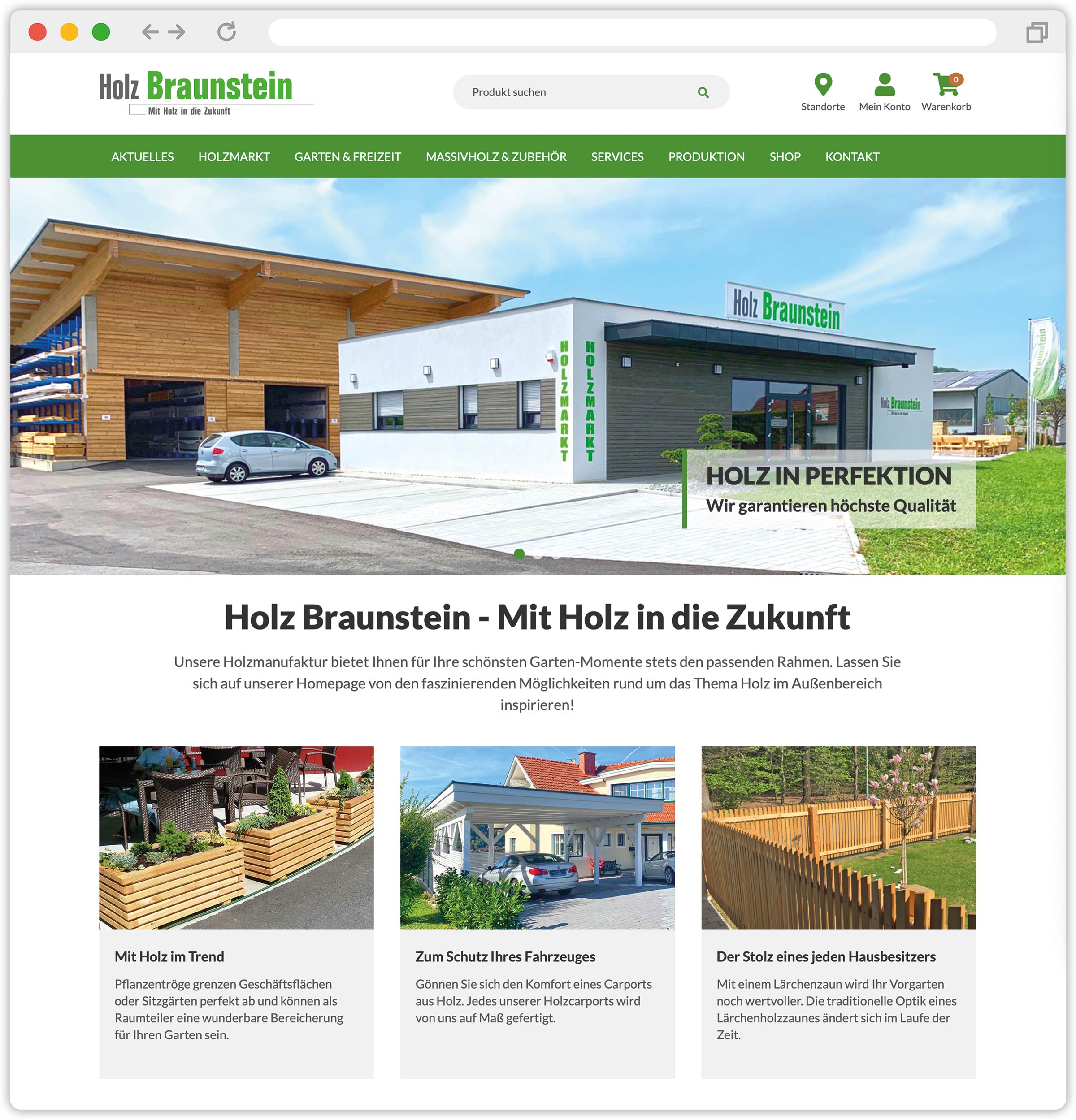 Screenshot der Startseite von Holz Braunstein