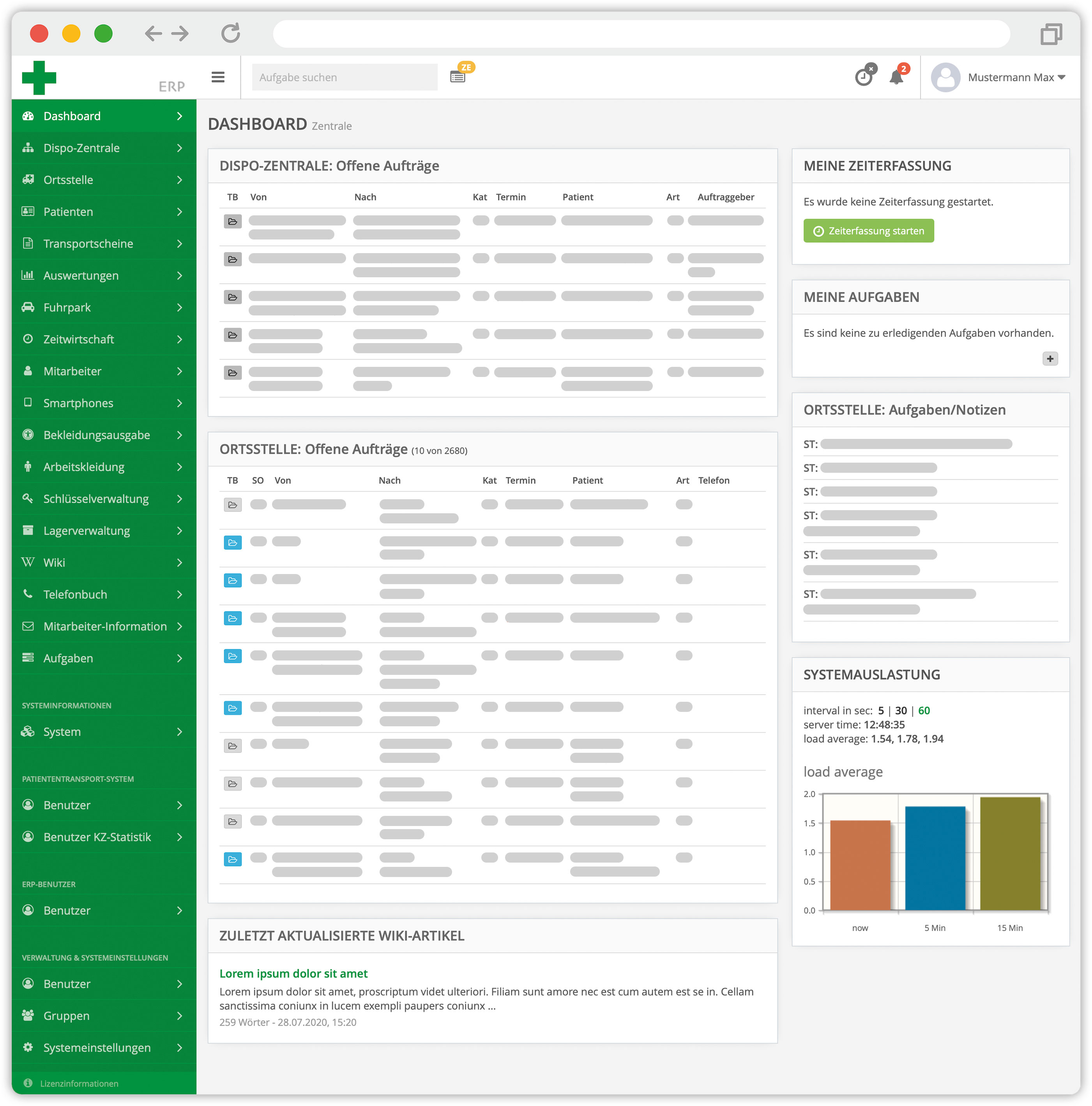 Screenshot des Dashboards einer ERP-Dispositions-Software