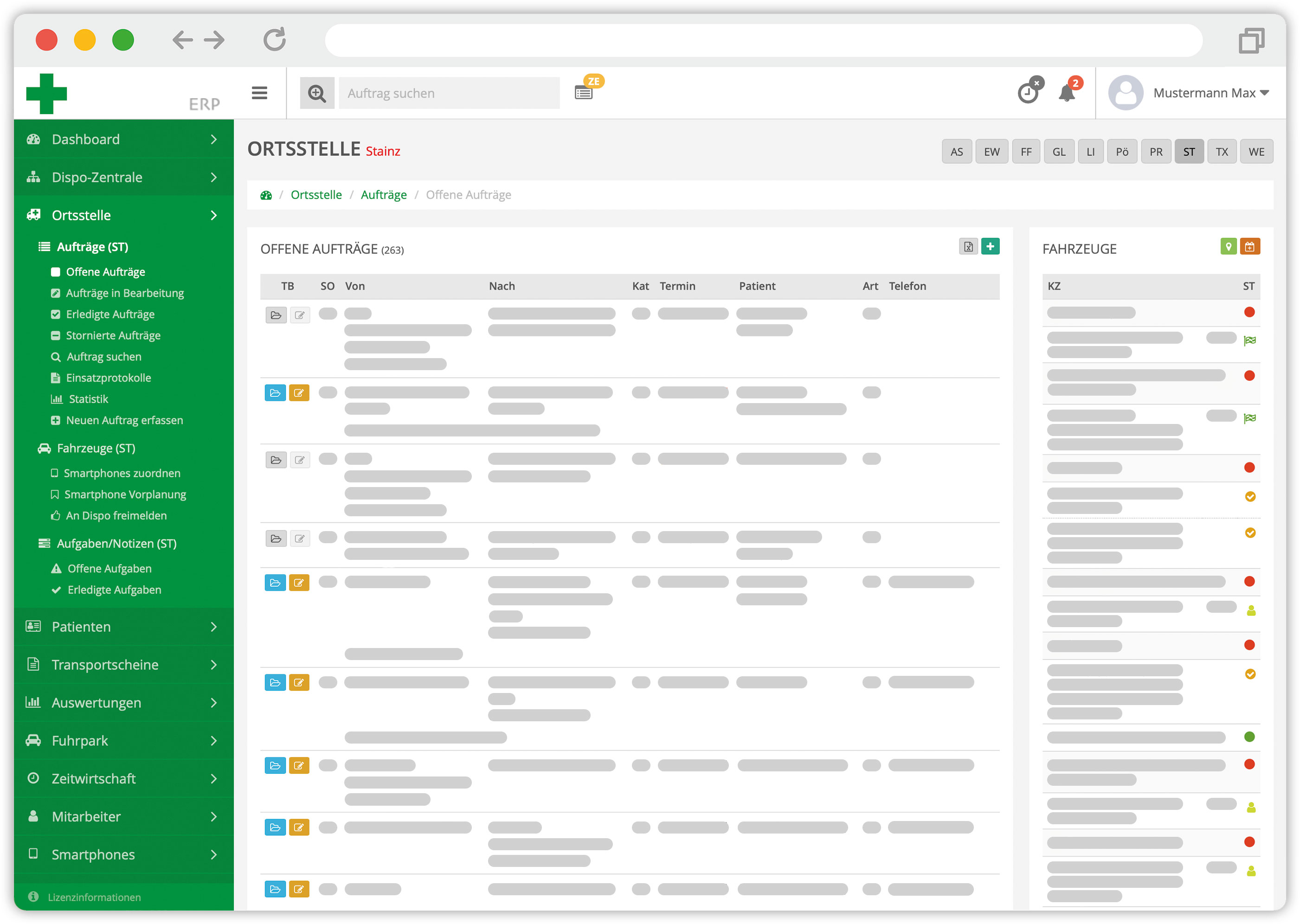 Screenshot der Auftragsverwaltung einer ERP-Dispositions-Software